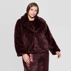 Faux Fur Plus Burgundy Jacket
